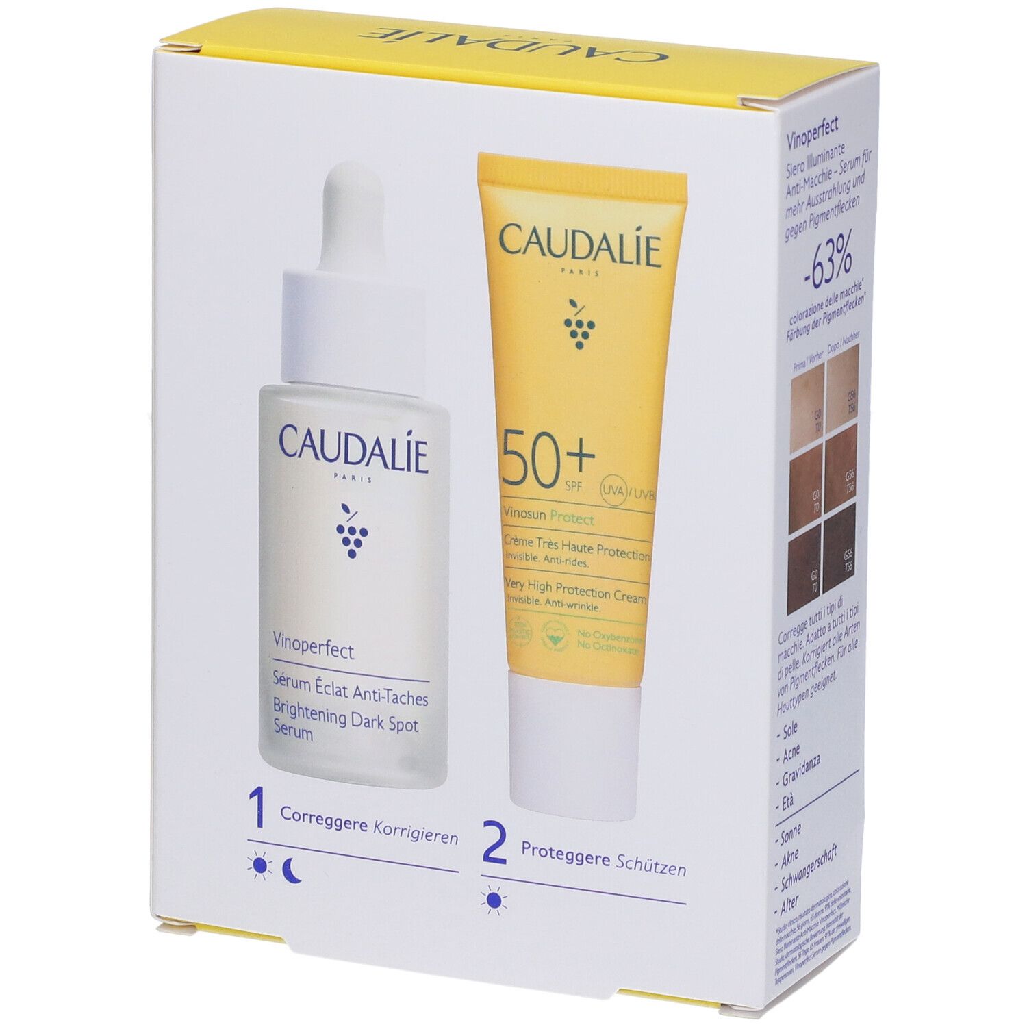 CAUDALIE COFANETTO VINOPERFECT + VINOSUN - SIERO ANTIMACCHIE + FLUIDO SOLARE VISO SPF50+