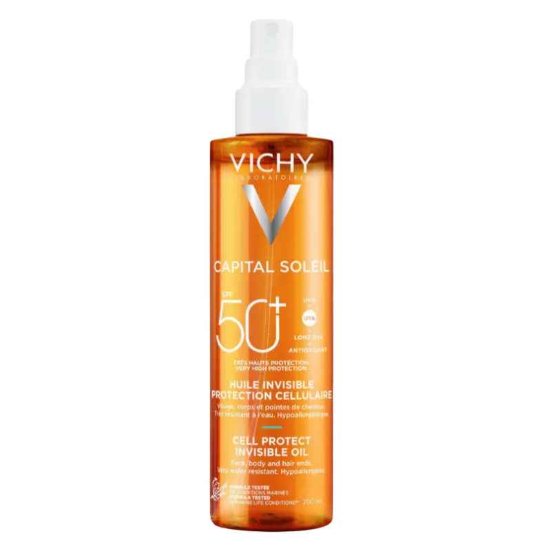 VICHY CAPITAL SOLEIL CELL PROTECT OLIO SOLARE SECCO INVISIBILE SPF50+ VISO CORPO CAPELLI 200ML