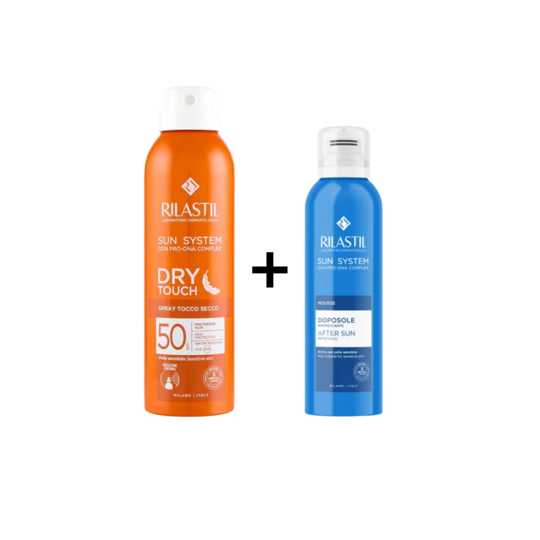 RILASTIL SUN SYSTEM SPRAY TRASPARENTE SPF50+ MOUSSE DOPOSOLE IN OMAGGIO